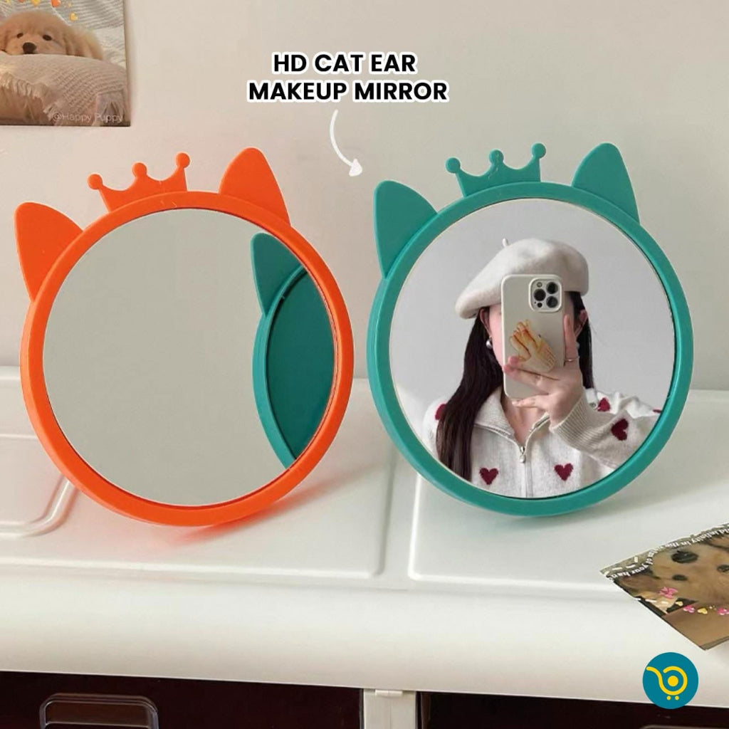1pc Cute Rabbit Ear Makeup Mirror - Portable, Foldable Beauty Mirror with Polished Plastic Frame for Desktop & Wall Decoration, Ideal for Home and Travel Use, Rabbit Decor