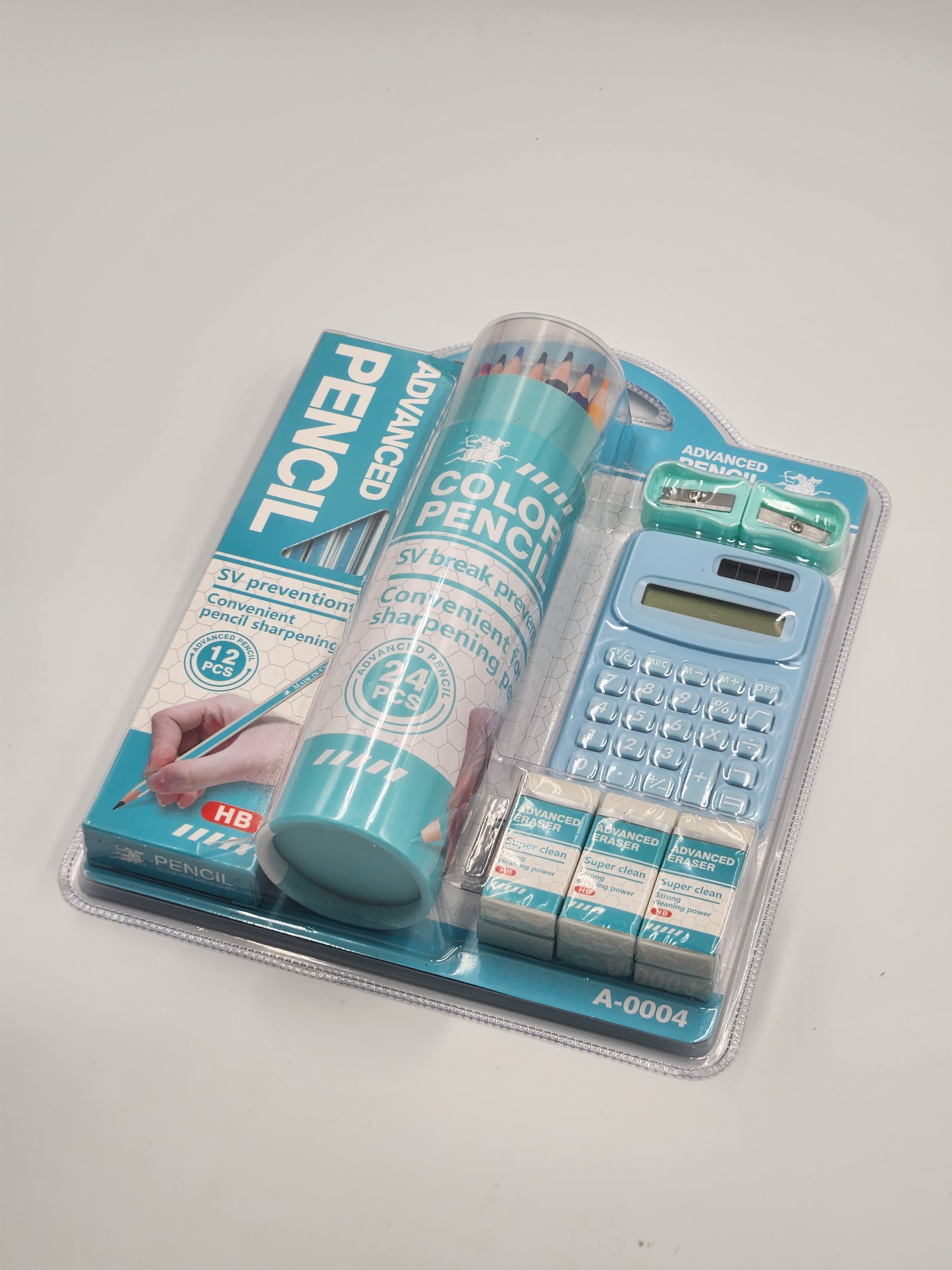 5 pcs Kids Stationery set Portable school supplies, including pencils, erasers,- sharpeners ,calculator, colors pencil ,back to school gift