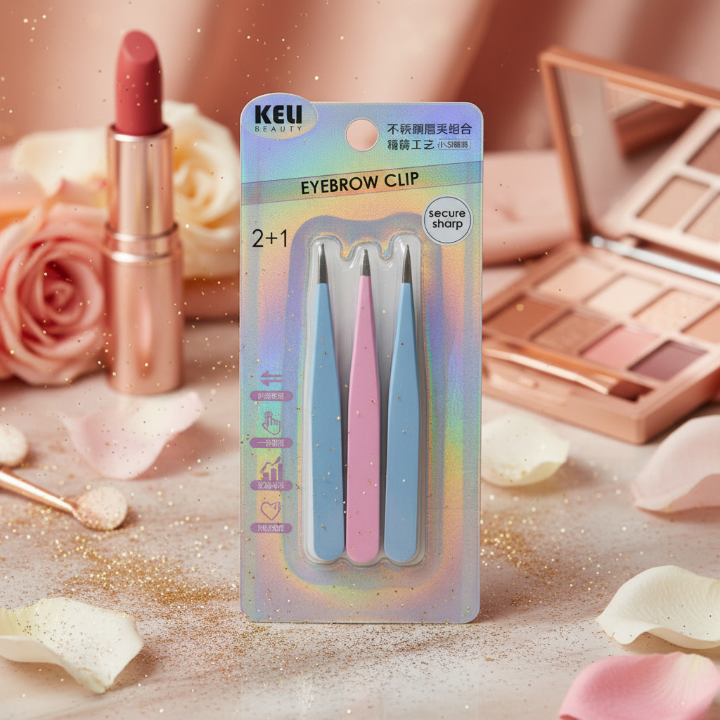 KELI Beauty 3-Piece Precision Eyebrow Tweezer Set – Professional Slanted & Pointed Hair Removal Clips for Facial Grooming