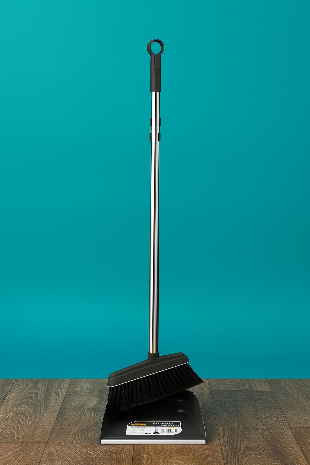 Long Handle Stainless Steel Broom, Standalone Dustpan and Set, Suitable for Indoor and Outdoor Use, Household Cleaning Tool for Living Room, Bedroom, Kitchen, and Outdoor Spaces