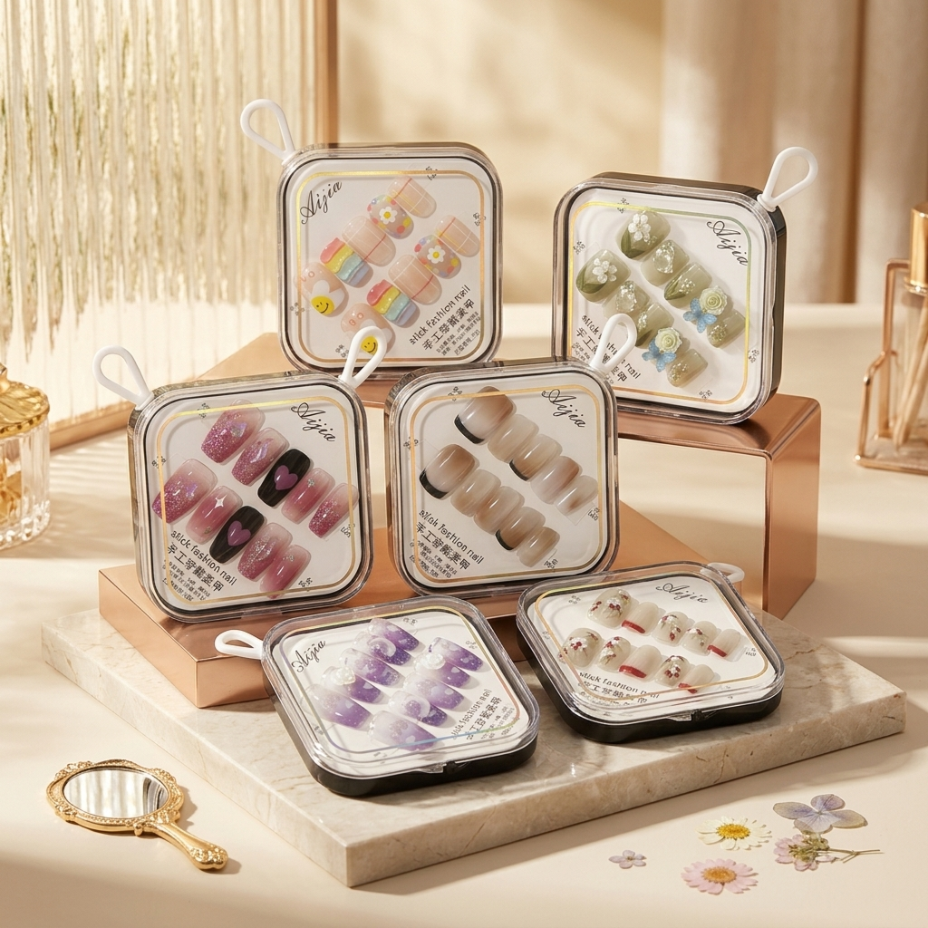 Luxury Handmade Press-On Nail Set – 24-Pack Multi-Design False Nails Kit with 3D Accents, French Tips, and Clear Gift Cases