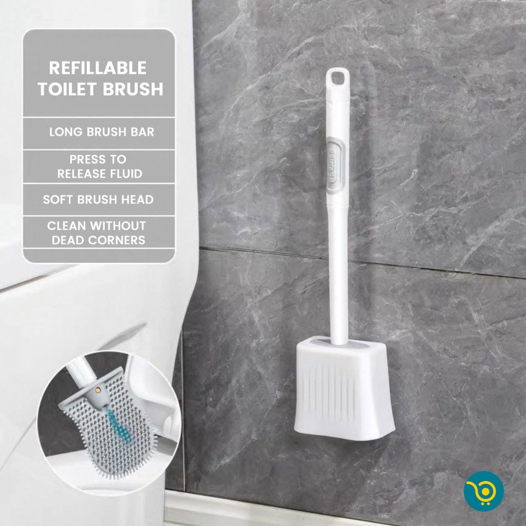 Toilet Brush and Holder Set for Bathroom, Deep-Cleaning Silicone Toilet Bowl Brush with Non-Slip Long Plastic Handle(White Black Gray)