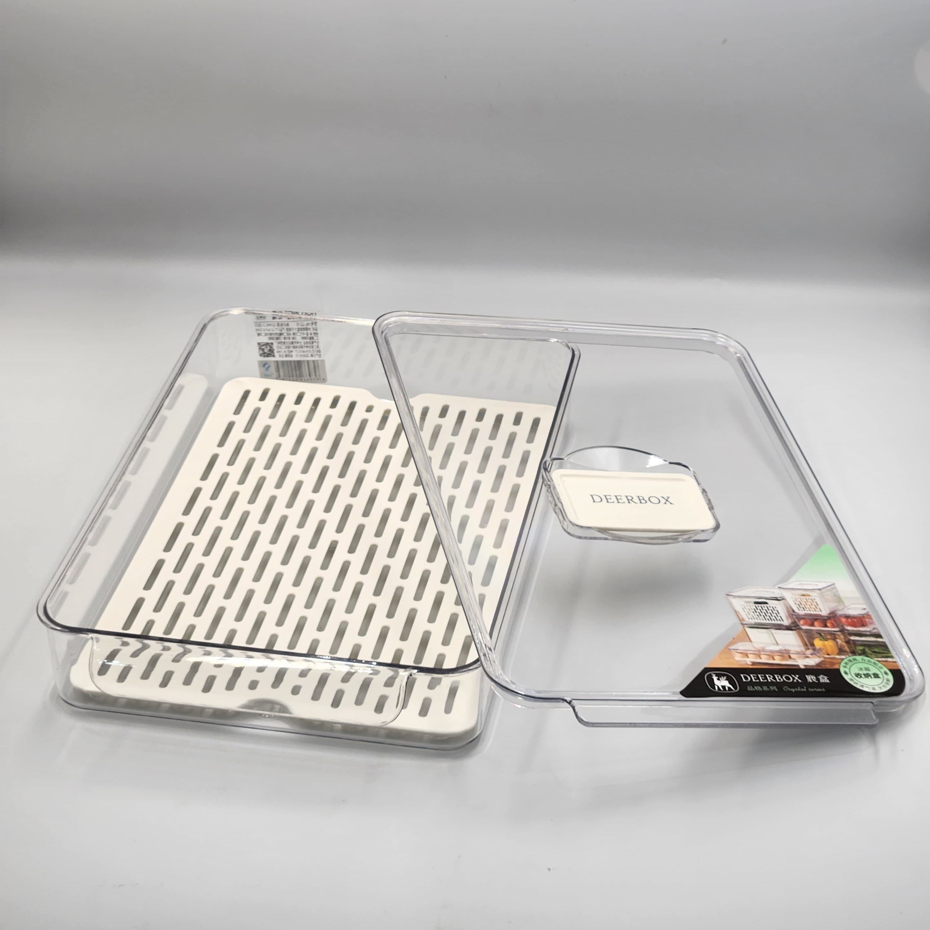 Acrylic Food Storage box Tightly Sealed Plastic Lid With Drainage Plate And High Quality Material Practical For Kitchen - Transparent White