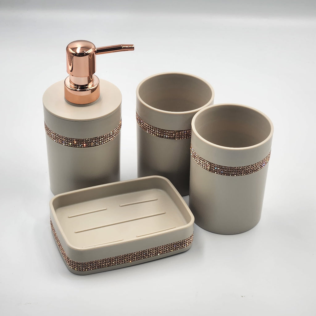 Bathroom Accessory Unique Decorative Beautiful Set Bath Decor 4 Piece Bathroom Set with Soap Dispenser Bathroom Accessories Set black And beige&cream