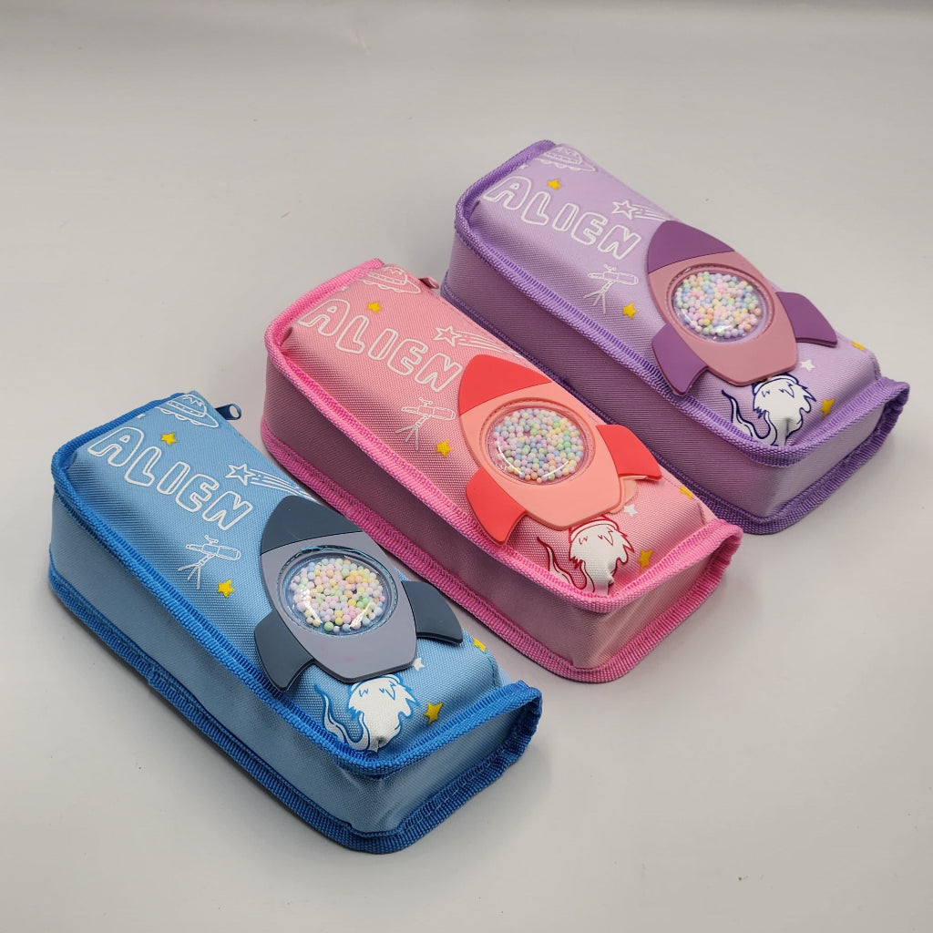 Cute Space-Themed Pencil Case -  School Supplies Organizer with Rocket,Perfect for Back-to-School,  Small Item Storage, Cute Pencil pouch, School Stationery, pen box