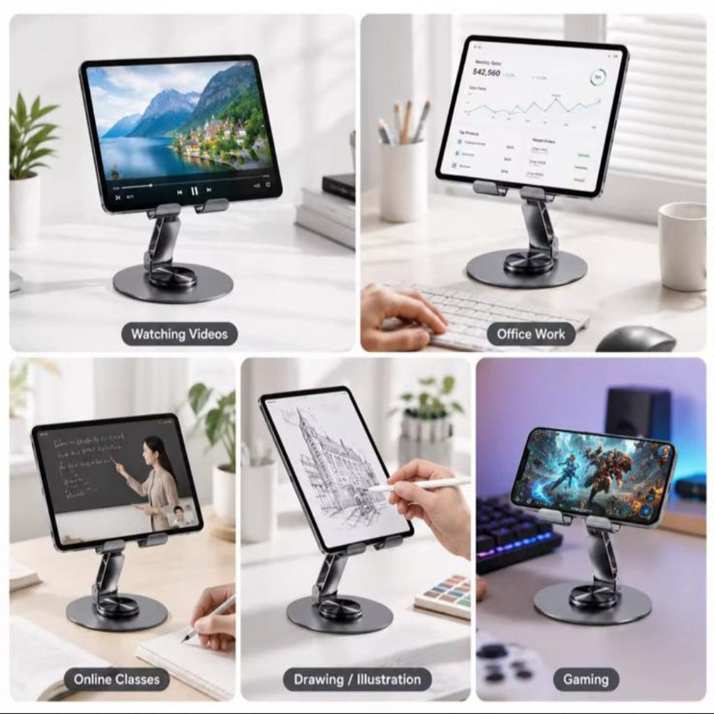 360° Rotatable Metal Tablet & Phone Stand  Foldable Desktop Mount Bracket