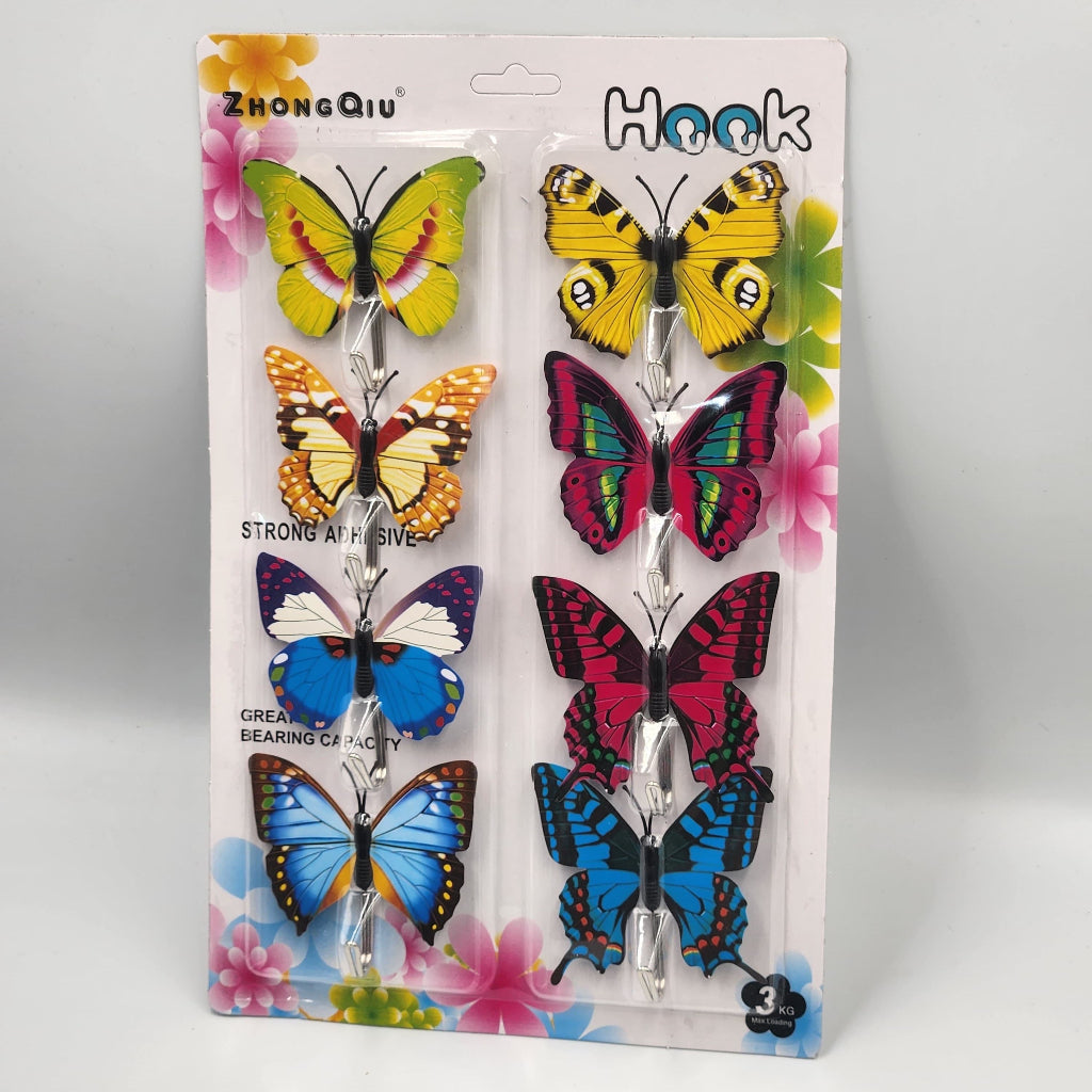 1 Set/8pcs Butterfly Wall Utility Hooks, Fashion Style Plastic Adhesive Wall Mount Hooks, for Home, Bathroom, Bedroom, Office - Wall Hanging Storage Solution