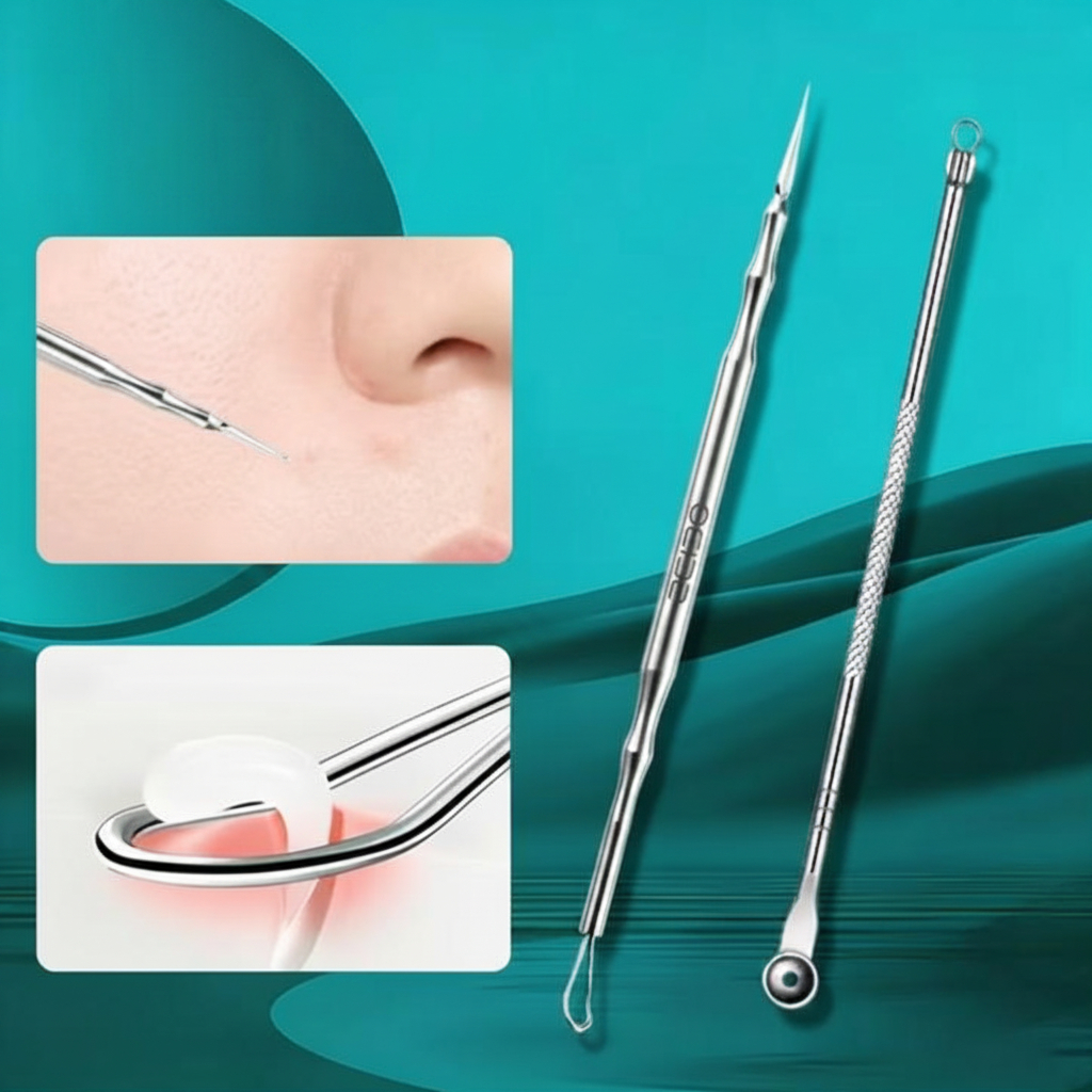 Professional 3-Piece Blackhead Remover Kit – Stainless Steel Pimple Comedone Extractor and Acne Blemish Removal Tool Set