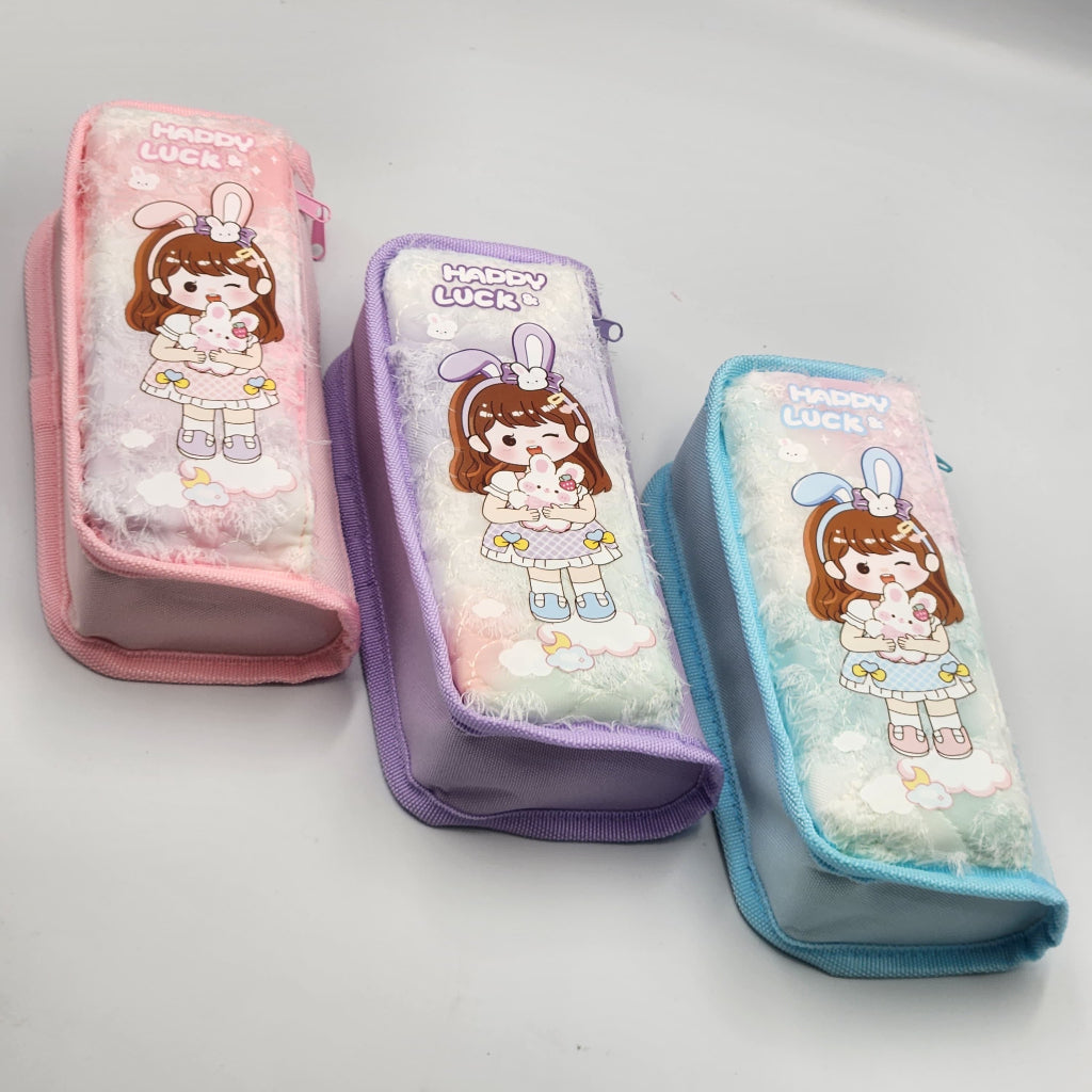Large Capacity Cartoon Girls Pencil Box- Stationery Organizer with Cute Character Designs, Pink & Purple,blue Options for School, Office Supplies, Cute Pencil pouch,
