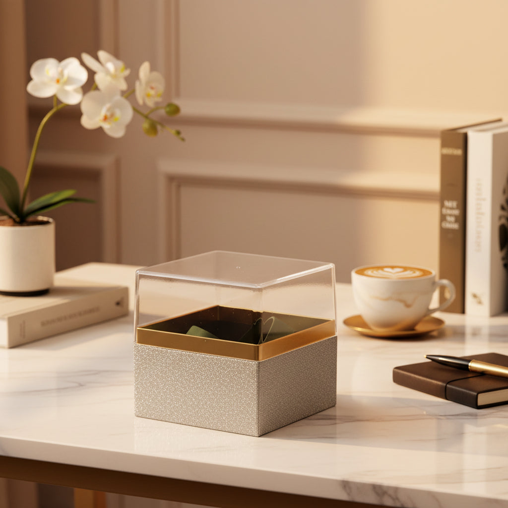 Small Acrylic Paper Gift Boxes with Clear Lids – 10x10 cm