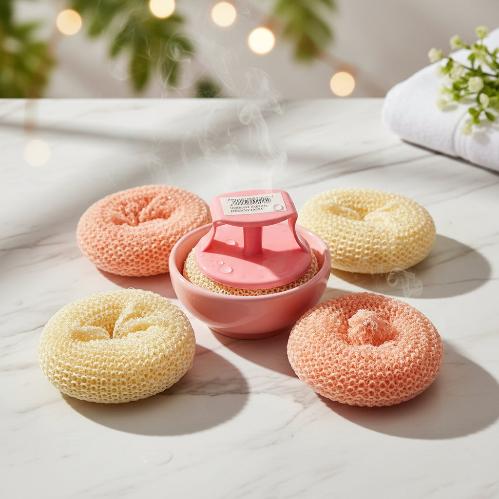 مجموعة كرات تنظيف قابلة لإعادة الاستخدام مكونة من 5 قطع - شعيرات بلاستيكية ومعدنية متينة لتنظيف الأسطح المتعددة