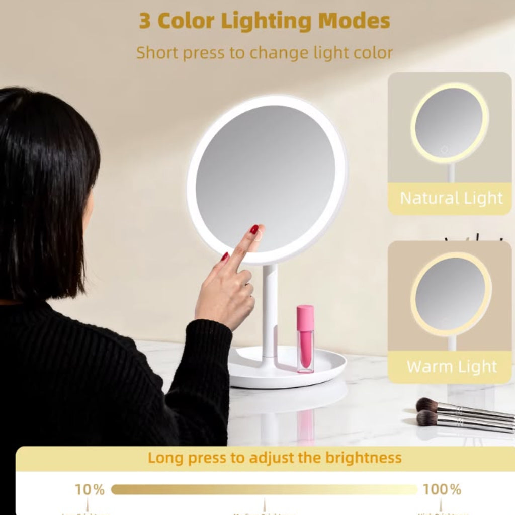 LED Lighted Makeup Mirror Desktop Vanity Mirror with Smart Touch Dimmer & Storage Base