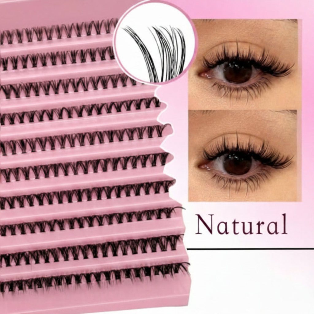 Individual Cluster Eyelashes – 12mm Natural Flared Extension Kit