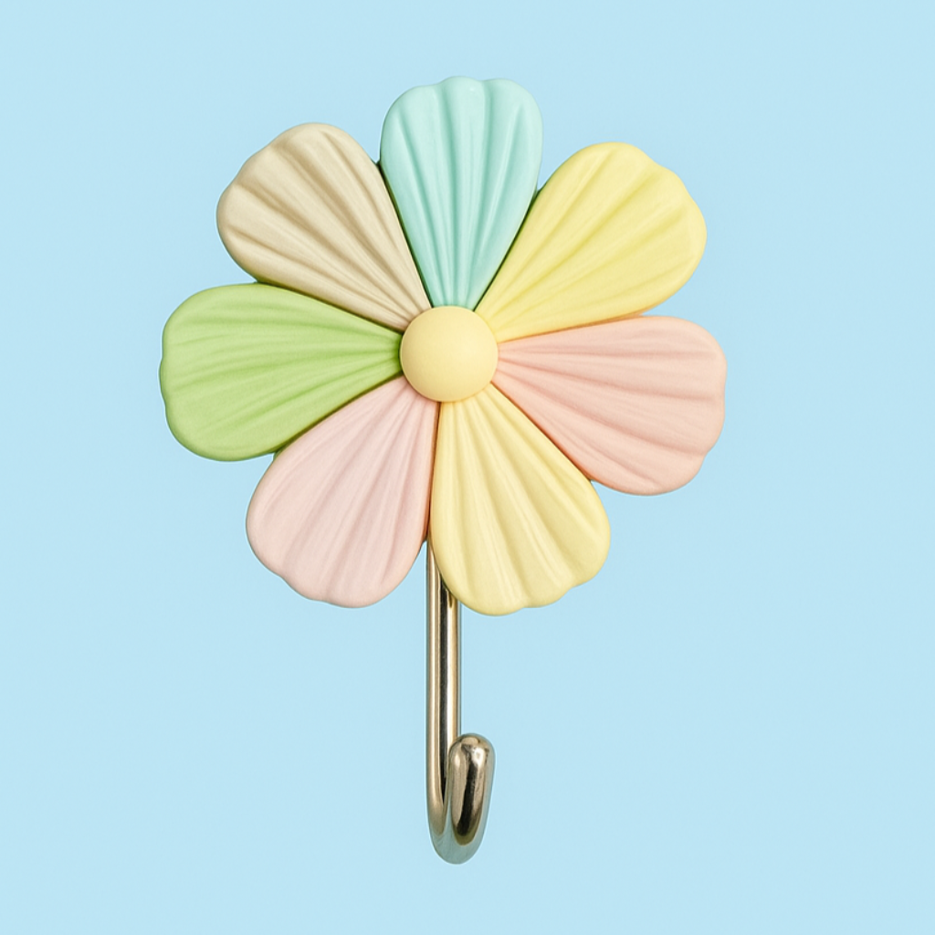 2 Flower-shaped wall hooks - casual style plastic bathrobe and towel hooks - Easy to install, heavy-duty sticky wall-mounted hooks suitable for kitchens and bedrooms - no drilling required