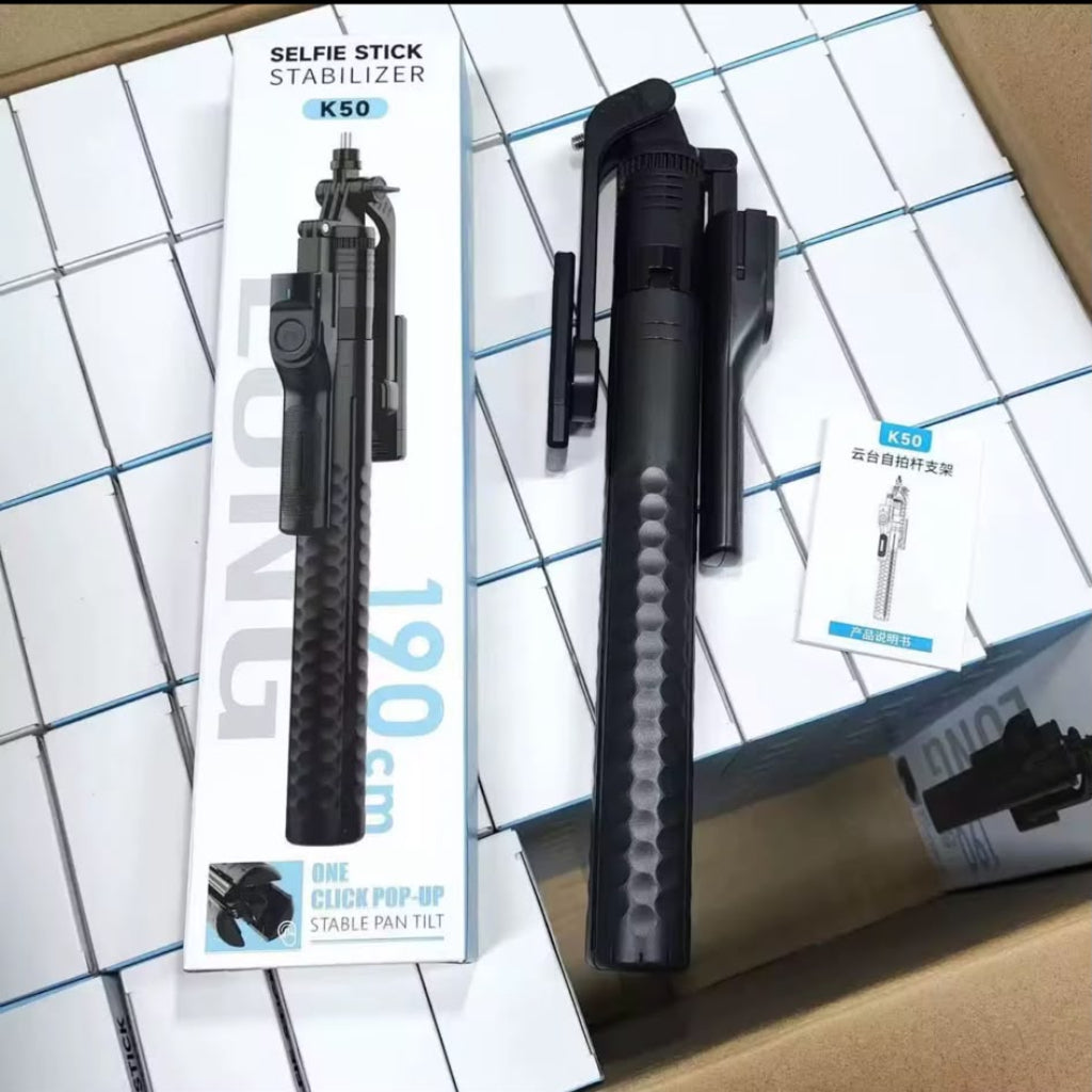 K50 Extendable Selfie Stick Stabilizer | 190cm Ultra-Long Phone Tripod & Gimbal