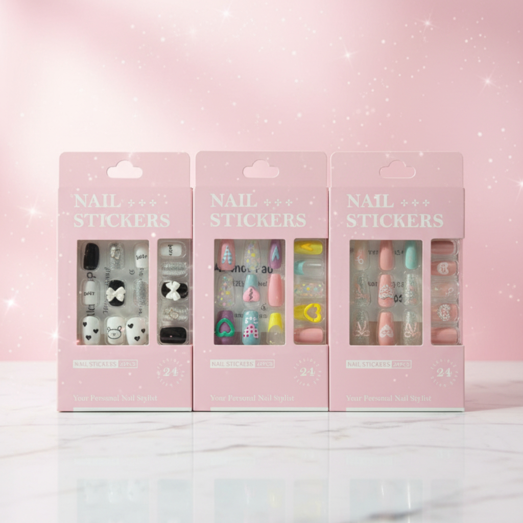 Premium 24pc Press-On Nail Kit – Multi-Design Artificial Fake Nails Set, Glossy Finish