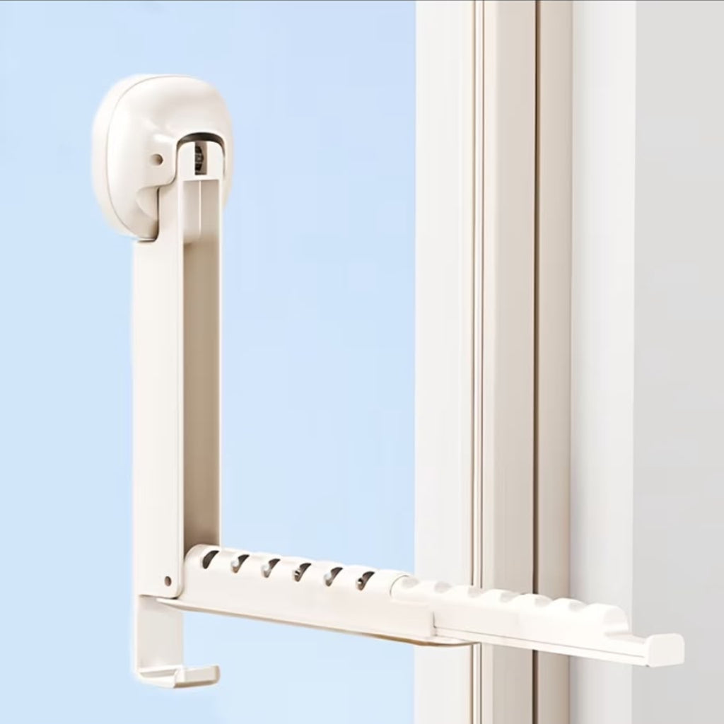 Folding Window Suction Cup Drying Rack | Space-Saving Plastic Clothes Hanger Bracket