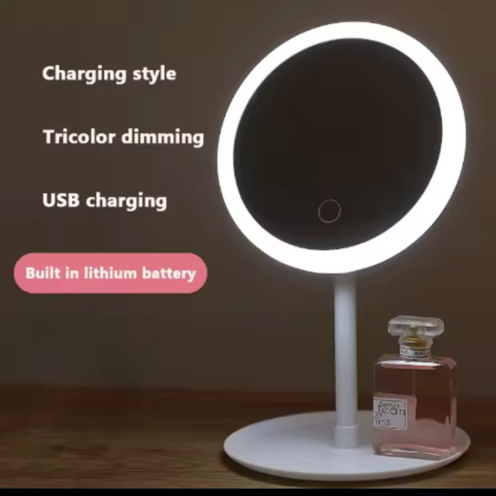 LED Lighted Makeup Mirror Desktop Vanity Mirror with Smart Touch Dimmer & Storage Base