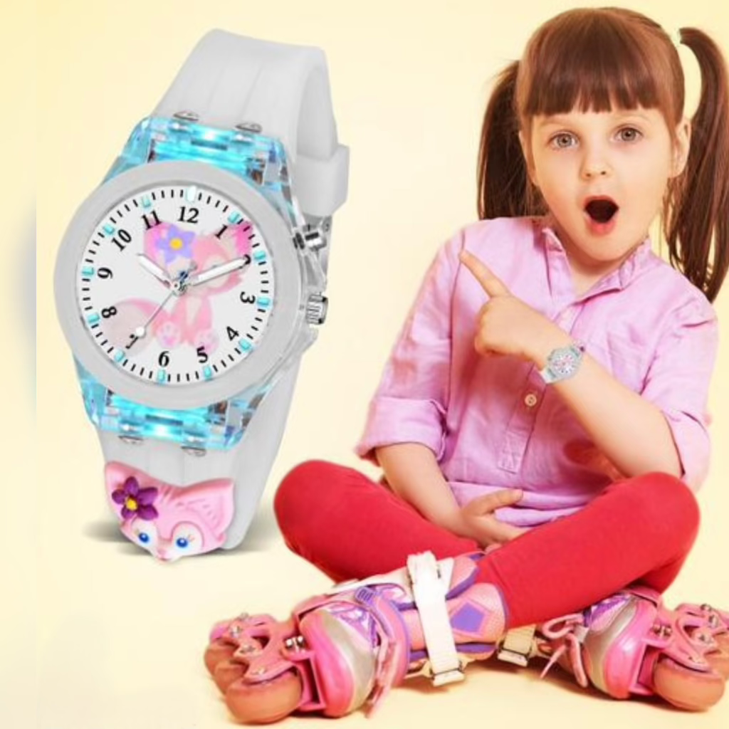 Kids & Teens - Pastel Blue Rainbow Design with Clear Protective Case, Comfortable Soft Strap, Easy-Read Dial & Lightweight Casual Wristwatch, Everyday Timepiece, Durable Material, Teen Fashion
