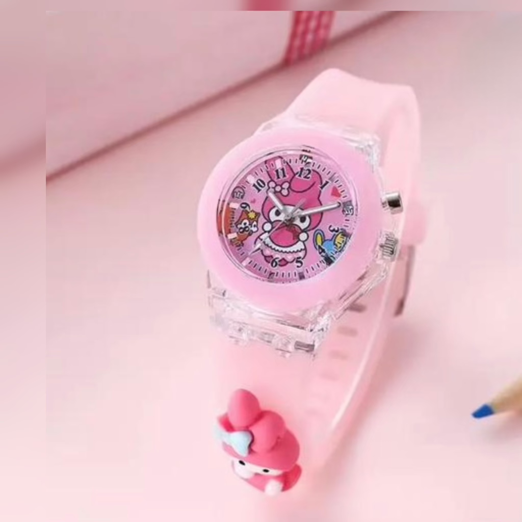 Hello Kitty LED Luminous Bracelet Watch, Kawaii Kuromi My Melody Cinnamoroll Design, Battery Powered Electronic Movement, Plastic Body with Rubber Strap, Non-rechargeable Button Battery - Ideal Birthday Gift