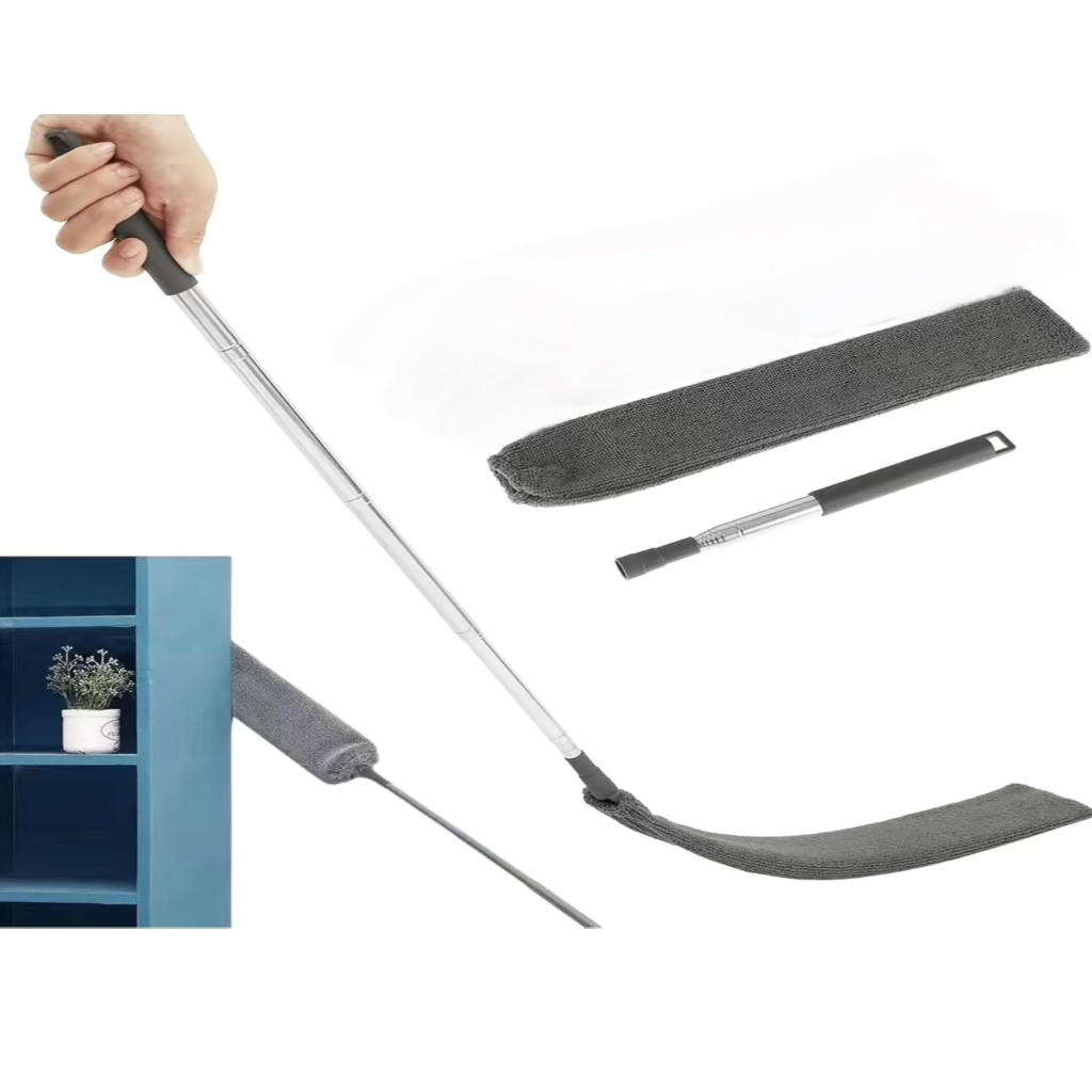 This 3 In 1 a retractable ultra-fine fiber duster with an extendable handle and 2 washable covers- Static Dust Removal and Hair Removal Brush, Silicone Crevice Duster, Suitable for Under Furniture, Sofa, Cabinet, Bed..