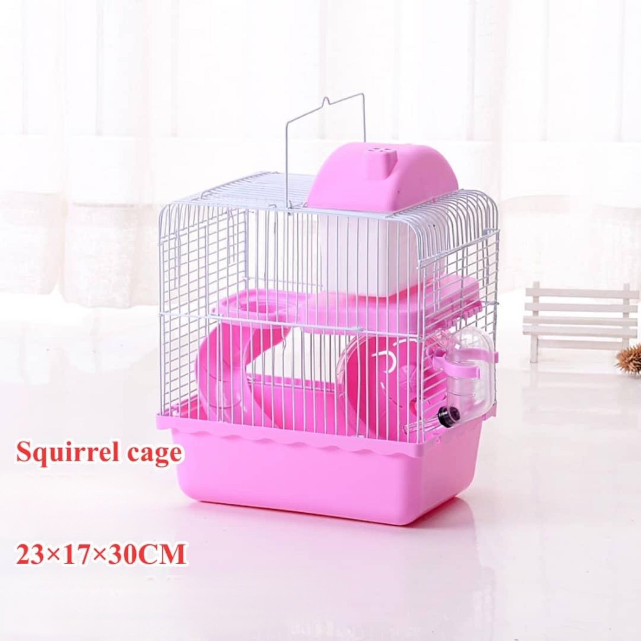 Portable Hamster Travel Cage with Water Bottle - Blue and Yellow Small Pet Carrier for Gerbils, Multi-Level Design with Outdoor Adventure Game Tunnel, Built-in Water Bottle and Hamster Stand