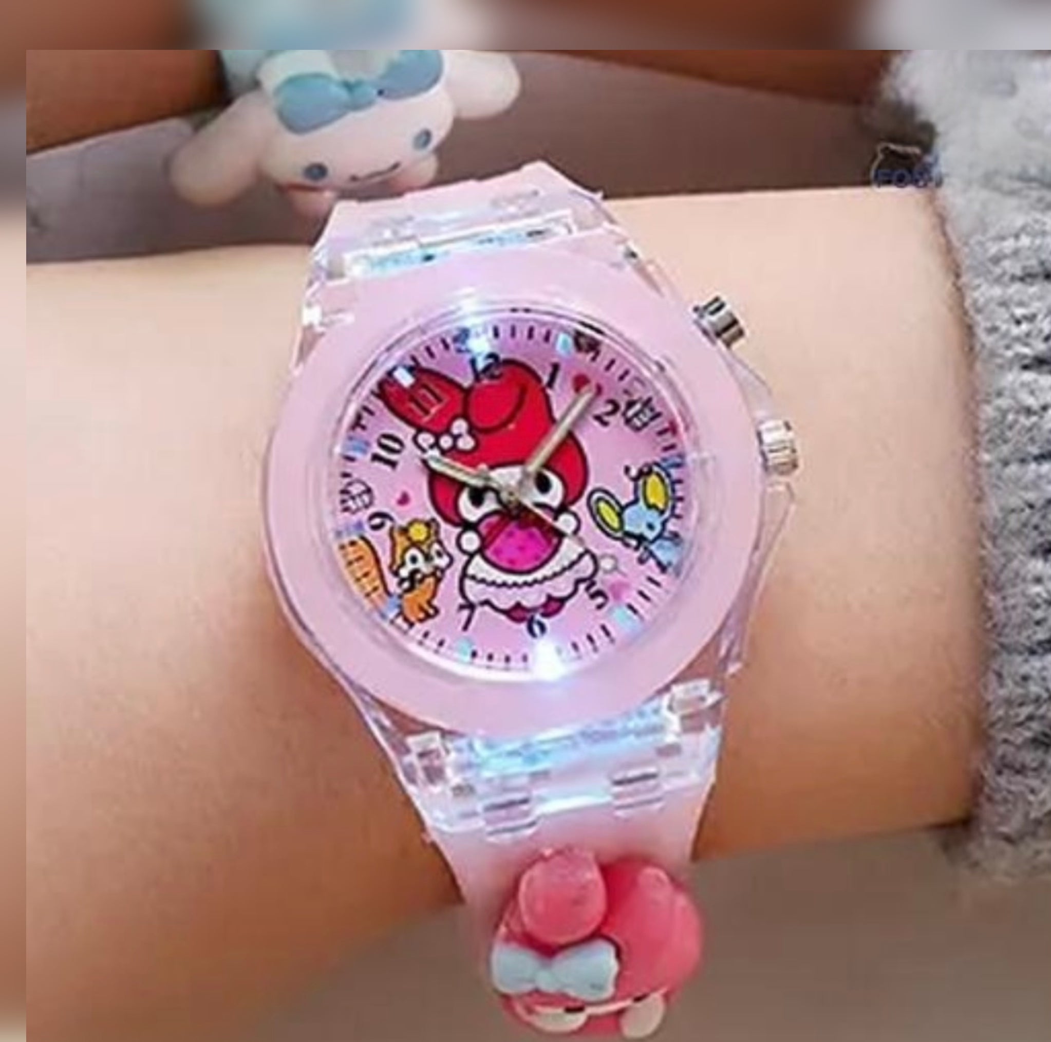 Hello Kitty LED Luminous Bracelet Watch, Kawaii Kuromi My Melody Cinnamoroll Design, Battery Powered Electronic Movement, Plastic Body with Rubber Strap, Non-rechargeable Button Battery - Ideal Birthday Gift