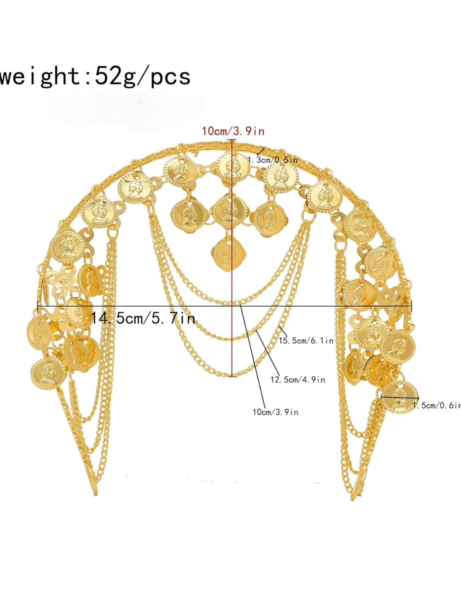 Festive Elegance, Elegant Golden Coin & Bell Tassel Headpiece - Alloy Ethnic Style Hair Accessory with Intricate Design, Perfect for Cultural Celebrations, Hair Jewelry